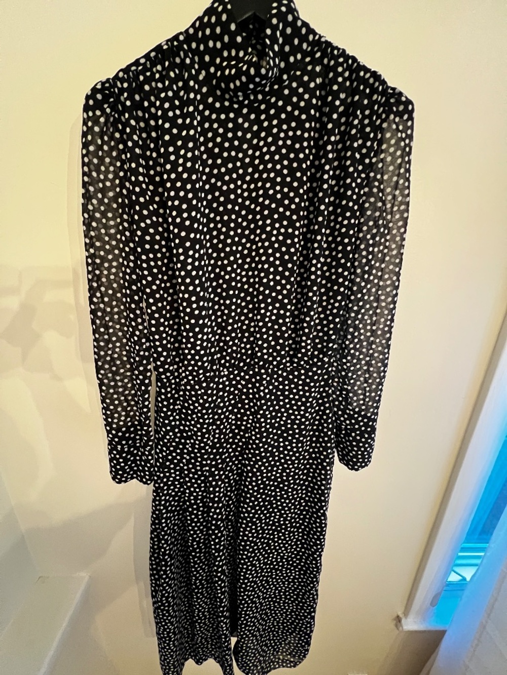 Zara Black White Polka Dot Midi Dress Size XS